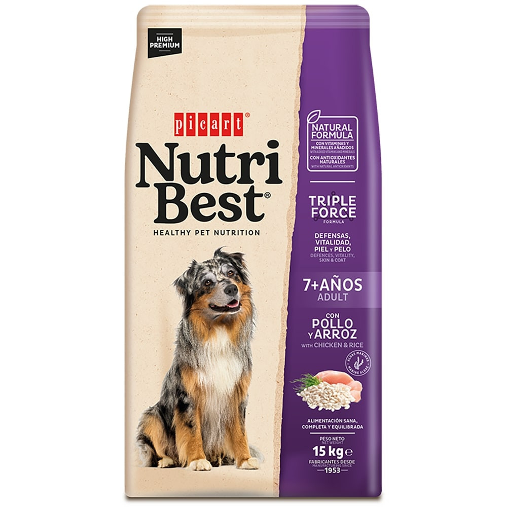 Picart Nutribest 7+ - Ração seca para cão com mais de 7 anos de Frango e arroz