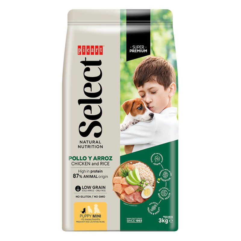 Picart Select Mini Puppy - Ração seca para cachorro pequeno de Frango e arroz