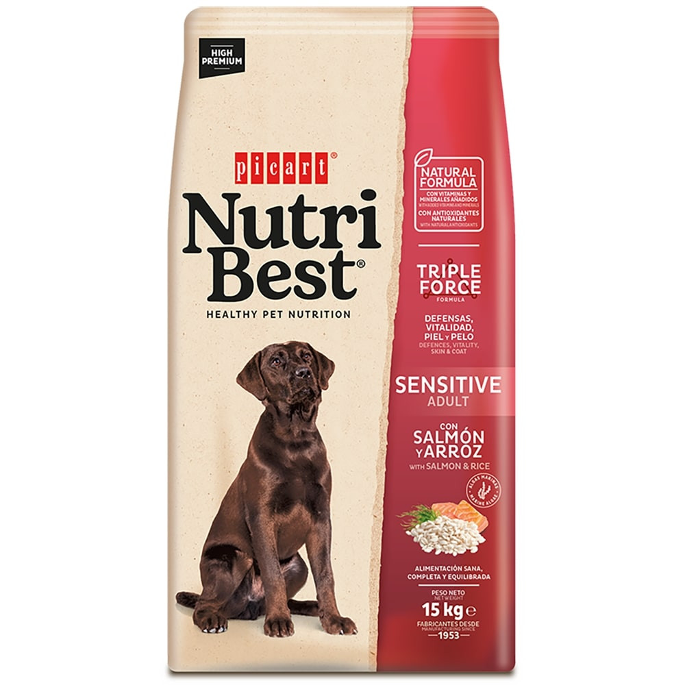 Picart Nutribest Sensitive - Ração seca para cão adulto com sensibilidades de Salmão e arroz