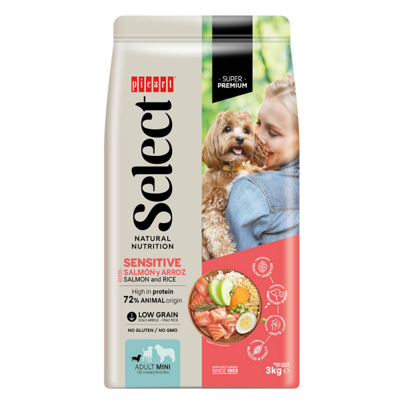 Picart Select Mini - Ração seca para cão adulto pequeno de Salmão e arroz