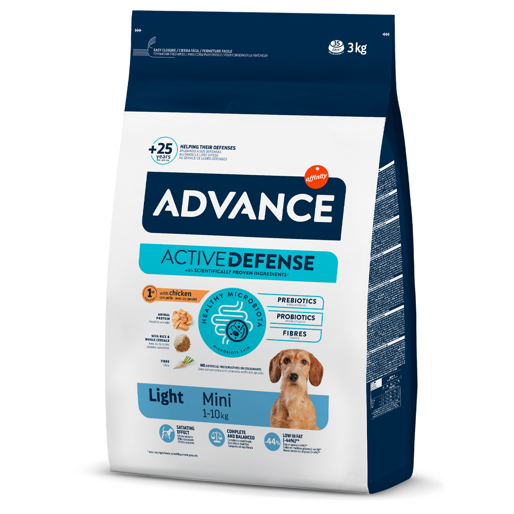 Advance Light Mini – Ração Seca para Cão Adulto Pequeno para Controlo do Peso de Frango e Arroz